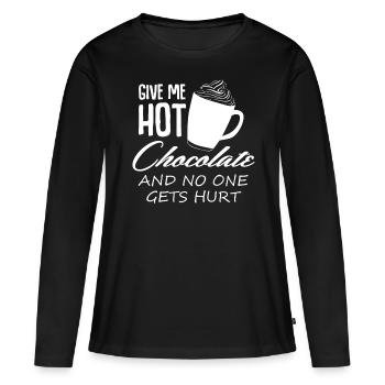 Blague au chocolat chaud au cacao - T-shirt manches longues Premium bio Femme - noir - Devant - Julia (174cm)