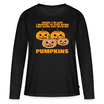 Citrouilles Joke Citrouille - T-shirt manches longues Premium bio Femme - noir - Devant - Julia (174cm)
