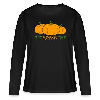 L’heure de la citrouille avec des citrouilles - T-shirt manches longues Premium bio Femme - noir - Devant - Julia (174cm)