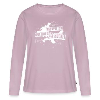 Blague sur le hockey sur glace - T-shirt manches longues Premium bio Femme - rose poudré - Devant - Julia (174cm)