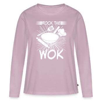 Wok cuisine asiatique - T-shirt manches longues Premium bio Femme - rose poudré - Devant - Julia (174cm)