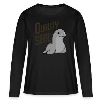 Label de qualité Pinneped - T-shirt manches longues Premium bio Femme - noir - Devant - Julia (174cm)