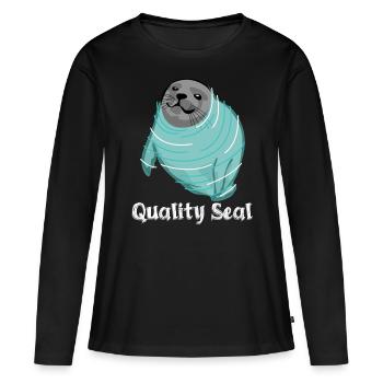 Label de qualité Pinneped - T-shirt manches longues Premium bio Femme - noir - Devant - Julia (174cm)