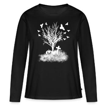 Corbeau Corbeau Grave Corbeaux Corbeaux d’Halloween - T-shirt manches longues Premium bio Femme - noir - Devant - Julia (174cm)