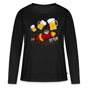 Otters in Space with Beer - Frauen Premium Bio Langarmshirt - Schwarz - Vorne - Julia (174cm)