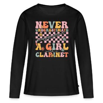 Groovy Clarinet Girl Clarinette Joueur de clarinette - T-shirt manches longues Premium bio Femme - noir - Devant - Julia (174cm)