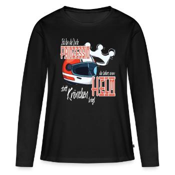 Frau Motorrad Prinzessen die Helm trägt - Frauen Premium Bio Langarmshirt - Schwarz - Vorne - Julia (174cm)