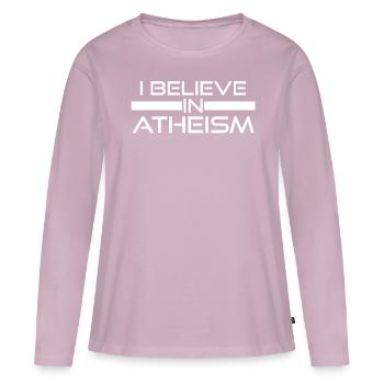Athée, Agnostique, Non-croyant, Athéisme - T-shirt manches longues Premium bio Femme - rose poudré - Devant - Julia (174cm)