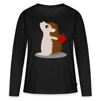 Hérisson avec des hérissons de pommes - T-shirt manches longues Premium bio Femme - noir - Devant - Julia (174cm)