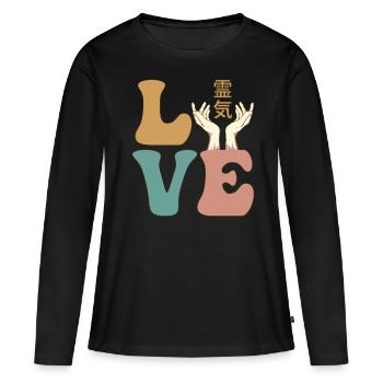 Reiki 霊気 Guérison guérisseuse - T-shirt manches longues Premium bio Femme - noir - Devant - Julia (174cm)