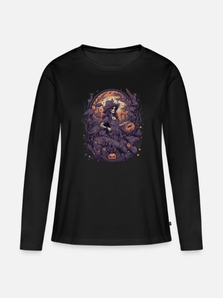 Halloween Hexe Frauen Mädchen Kürbis - Frauen Premium Bio Langarmshirt - Schwarz