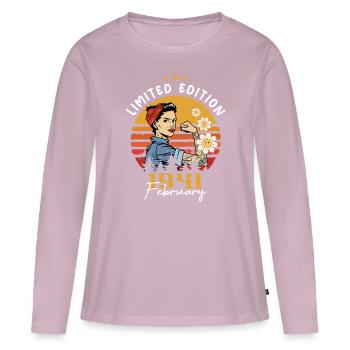 83 years old - Born in February 1941 - Women's Premium Organic Long Sleeve Shirt - dusky pink - Front - Julia (174cm)