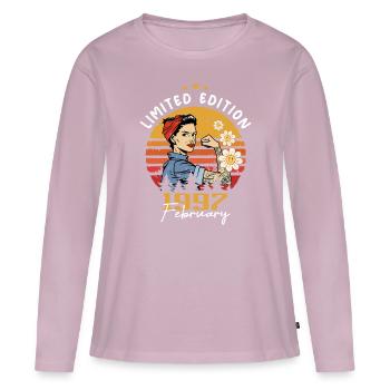 27 ans - Né en février 1997 - T-shirt manches longues Premium bio Femme - rose poudré - Devant - Julia (174cm)