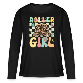 Groovy Roller Skating Fille Femme Patinage À Roulettes - T-shirt manches longues Premium bio Femme - noir - Devant - Julia (174cm)