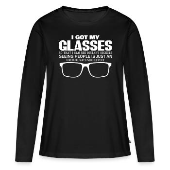 Misanthrope Lunettes Lunettes Optique - T-shirt manches longues Premium bio Femme - noir - Devant - Julia (174cm)