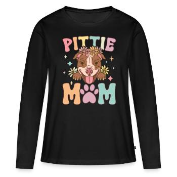 Groovy Pitbull Maman Amoureuse des chiens - T-shirt manches longues Premium bio Femme - noir - Devant - Julia (174cm)