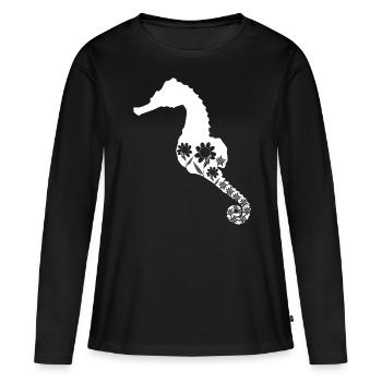 Hippocampe Fleurs Hippocampes - T-shirt manches longues Premium bio Femme - noir - Devant - Julia (174cm)
