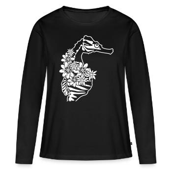 Hippocampes Fleurs Hippocampe - T-shirt manches longues Premium bio Femme - noir - Devant - Julia (174cm)