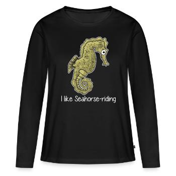 Hippocampe Hippocampe Plage des Hippocampes - T-shirt manches longues Premium bio Femme - noir - Devant - Julia (174cm)
