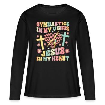Roue de charrette groovy - T-shirt manches longues Premium bio Femme - noir - Devant - Julia (174cm)