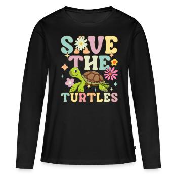 Groovy Meeresschildkröte - Frauen Premium Bio Langarmshirt - Schwarz - Vorne - Julia (174cm)