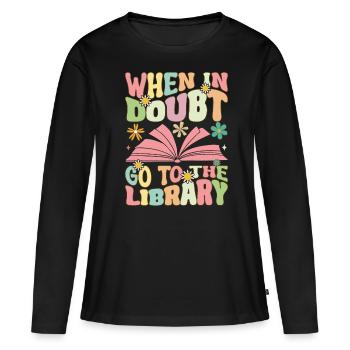 Groovy Book Reader Librarian - Women's Premium Organic Long Sleeve Shirt - black - Front - Julia (174cm)