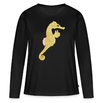 Hippocampe Pouces Hippocampes - T-shirt manches longues Premium bio Femme - noir - Devant - Julia (174cm)