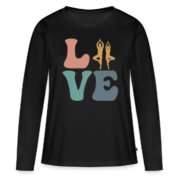 AMOUR Yoga Yogi - T-shirt manches longues Premium bio Femme - noir - Devant - Julia (174cm)
