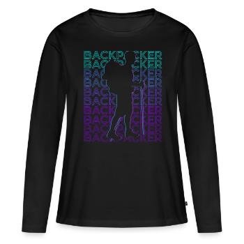 Backpacker Randonnée Randonnée Camping Rétro - T-shirt manches longues Premium bio Femme - noir - Devant - Julia (174cm)