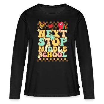 Next stop: Middle School, Elementary School - Women's Premium Organic Long Sleeve Shirt - black - Front - Julia (174cm)