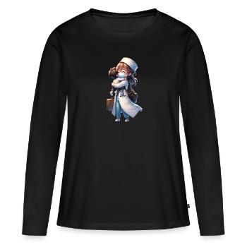 Eine Arztmutter kommt von der Arbeit nach Hause - Frauen Premium Bio Langarmshirt - Schwarz - Vorne - Julia (174cm)