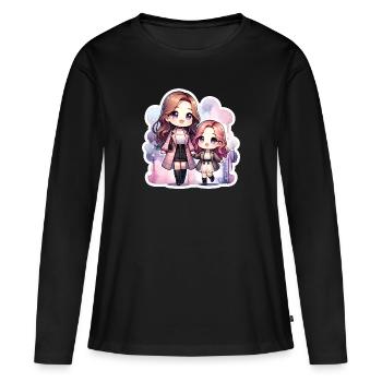 Mutter und Tochter mit passenden Outfits - Frauen Premium Bio Langarmshirt - Schwarz - Vorne - Julia (174cm)