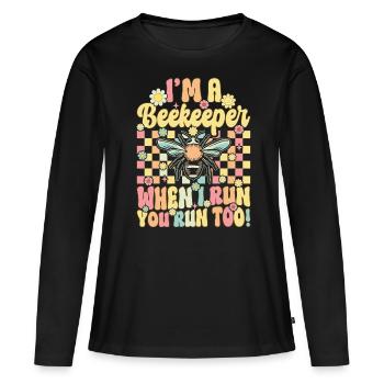 Je suis apiculteur Quand je cours, tu cours aussi ! - T-shirt manches longues Premium bio Femme - noir - Devant - Julia (174cm)