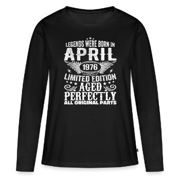 Cadeau d’anniversaire Vintage avril 1976 - T-shirt manches longues Premium bio Femme - noir - Devant - Julia (174cm)