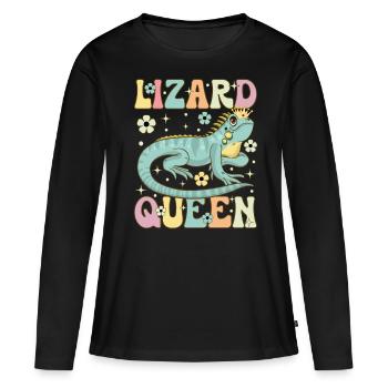 Reine Lézard Groovy Barbu Dragon Lézard Amoureux - T-shirt manches longues Premium bio Femme - noir - Devant - Julia (174cm)
