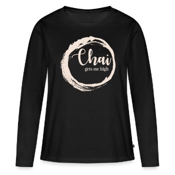 Thé Chai Boire Chai Latte - T-shirt manches longues Premium bio Femme - noir - Devant - Julia (174cm)