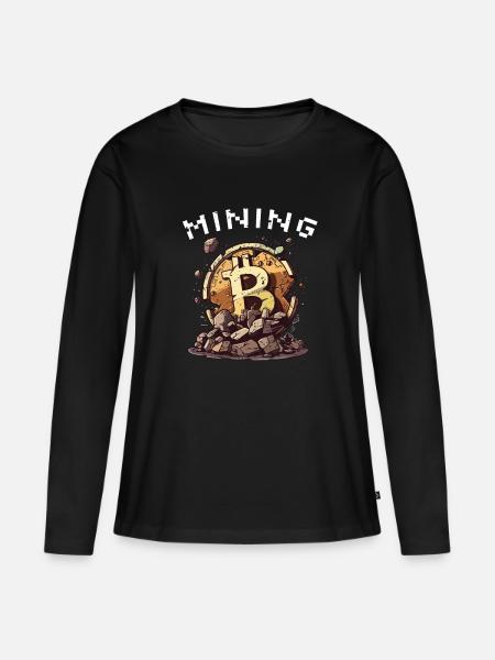 Mining Miner Bitcoin Kryptowährung - Frauen Premium Bio Langarmshirt - Schwarz