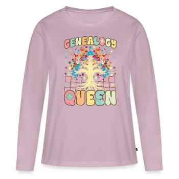 Généalogie Reine Généalogiste Groovy Ascendance - T-shirt manches longues Premium bio Femme - rose poudré - Devant - Julia (174cm)