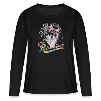 Stylische Retro 1980 Regenbogen-Retro Vixen für - Frauen Premium Bio Langarmshirt - Schwarz - Vorne - Julia (174cm)