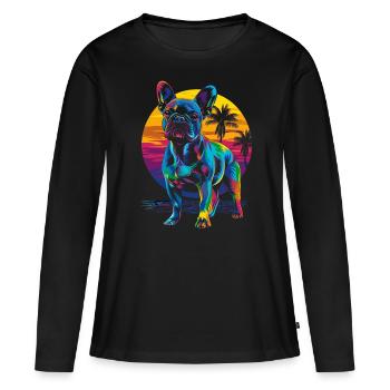 Bouledogue français Frenchie chien plage Bain de soleil - T-shirt manches longues Premium bio Femme - noir - Devant - Julia (174cm)