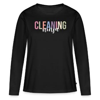 Équipe de nettoyage du concierge de l’école - T-shirt manches longues Premium bio Femme - noir - Devant - Julia (174cm)