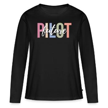 Flugzeugpilot Luftfahrt - Frauen Premium Bio Langarmshirt - Schwarz - Vorne - Julia (174cm)