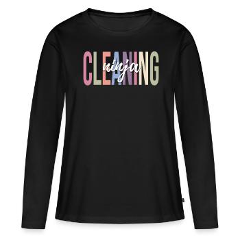 Équipe de nettoyage du concierge de l’école - T-shirt manches longues Premium bio Femme - noir - Devant - Julia (174cm)