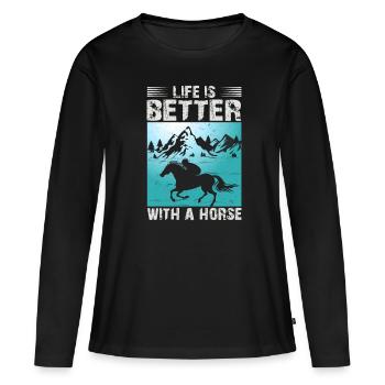 Amoureux des chevaux Équitation équestre - T-shirt manches longues Premium bio Femme - noir - Devant - Julia (174cm)