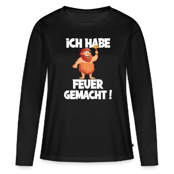 Ich hab Feuer gemacht für alle Männer - Frauen Premium Bio Langarmshirt - Schwarz - Vorne - Julia (174cm)