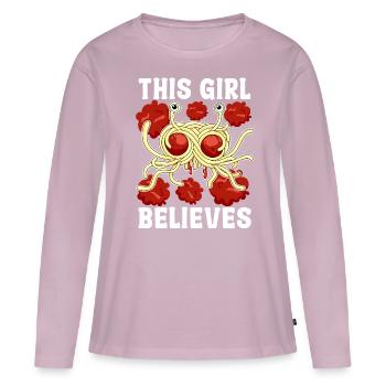 Fliegendes Spaghettimonster FSM - Frauen Premium Bio Langarmshirt - Altrosa - Vorne - Julia (174cm)