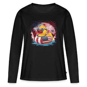 Patriotisches Gummi-Entchen amerikanischer Flagge - Frauen Premium Bio Langarmshirt - Schwarz - Vorne - Julia (174cm)