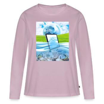 Frutiger Aero Aesthetic Tech Moniteur de poissons aquatiques - T-shirt manches longues Premium bio Femme - rose poudré - Devant - Julia (174cm)