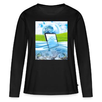 Frutiger Aero Aesthetic Tech Wasserfische Monitor - Frauen Premium Bio Langarmshirt - Schwarz - Vorne - Julia (174cm)