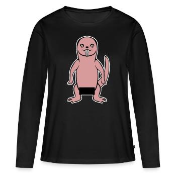 Rat taupe nu - T-shirt manches longues Premium bio Femme - noir - Devant - Julia (174cm)